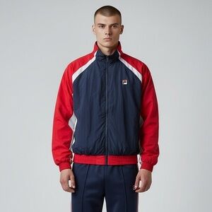 Fila Men's Navy and Red Windbreaker jacket sz M
